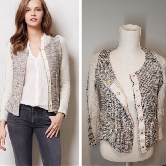 Anthropologie Jackets & Blazers - Anthropologie Cartonnier Tweed Knit Moto Blazer